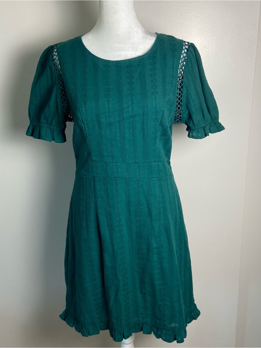 Francesca's Collections Teal Short Sleeve Ruffle Mini Dress